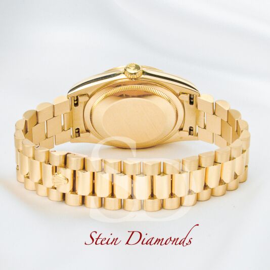 Rolex Day-Date Yellow Gold Fluted Bezel Custom Blue Diamond Dial on Presidental Bracelet 36mm