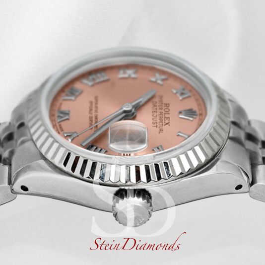 Rolex Lady Steel Datejust Fluted Bezel Custom Copper Roman Dial on Jubilee Band 26mm