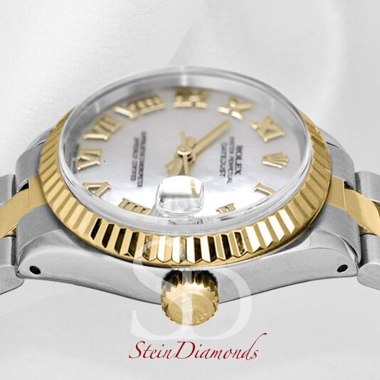 Rolex Lady Two-Tone Datejust Fluted Bezel Custom Mother of Pearl Roman Dial on Oyster Band 26mm