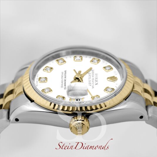 Rolex Mid-Size Two-Tone Datejust Fluted Bezel Custom White Diamond Dial on Jubilee Band 31mm