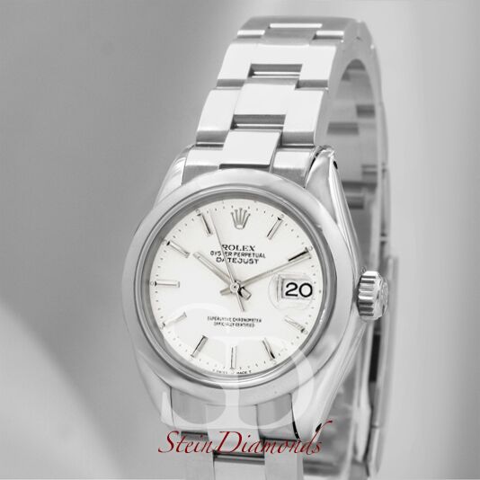 Rolex Lady Steel Datejust Smooth Bezel Custom White Index Dial on Oyster Band 26mm