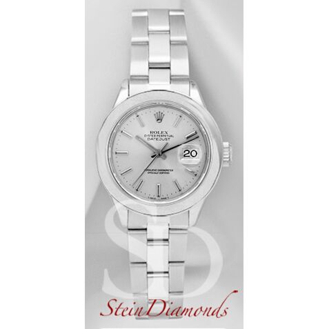 Rolex Lady Steel Datejust Smooth Bezel Custom Silver Index Dial on Oyster Band 26mm
