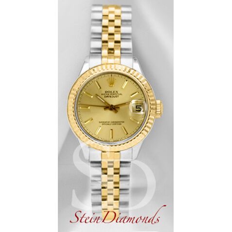 Rolex Lady Two-Tone Datejust Fluted Bezel Custom Champagne Index Dial on Jubilee Band 26mm