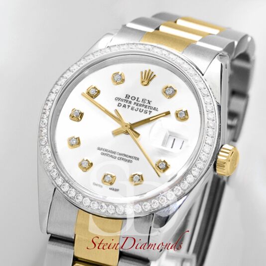 Pre Owned Rolex Two-Tone Datejust Custom Diamond Bezel and White Diamond on Oyster Band 36mm