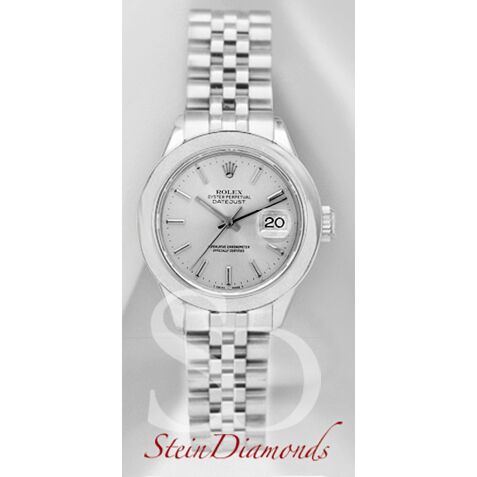 Rolex Lady Steel Datejust Smooth Bezel Custom Silver Index Dial on Jubilee Band 26mm