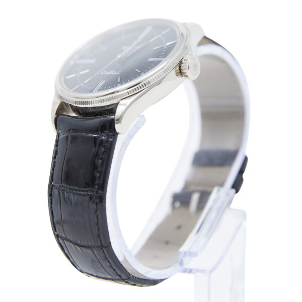 Rolex Pre-Owned Cellini Time 18K White Gold Black Dial on Leather Strap [COMPLETE SET] 39mm