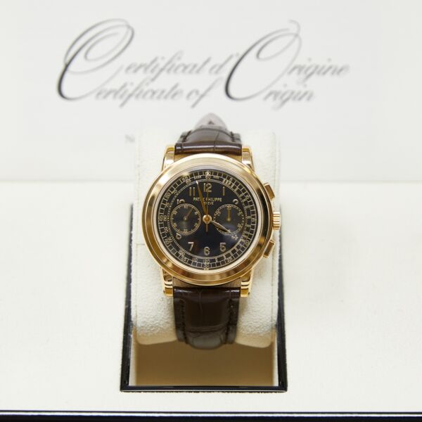 Patek Philippe Chronograph Yellow Gold Black Dial on Leather Strap [with Box and PAPERS]