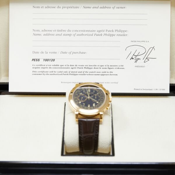 Patek Philippe Chronograph Yellow Gold Black Dial on Leather Strap [with Box and PAPERS]