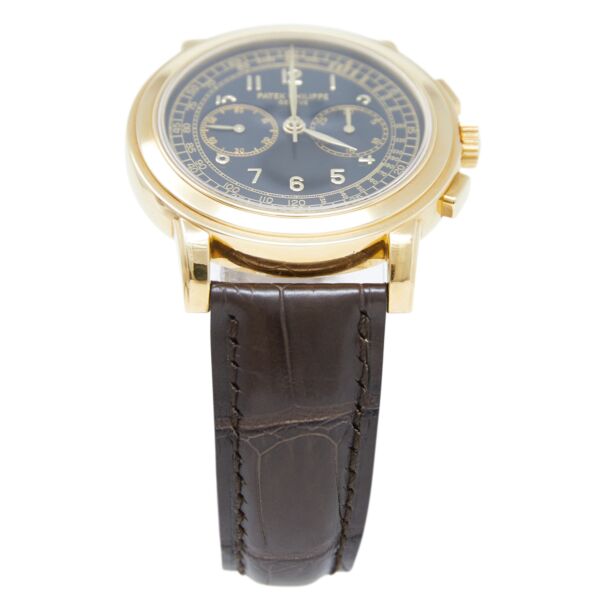 Patek Philippe Pre-Owned Chronograph Yellow Gold Black Dial on Black Leather Strap [COMPLETE SET] 42mm