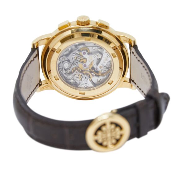 Patek Philippe Pre-Owned Chronograph Yellow Gold Black Dial on Black Leather Strap [COMPLETE SET] 42mm