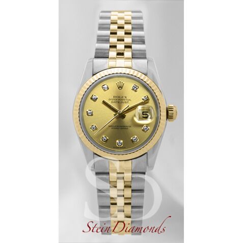 Rolex Mid-Size Two-Tone Datejust Fluted Bezel Custom Champagne Diamond on Jubilee Band 31mm