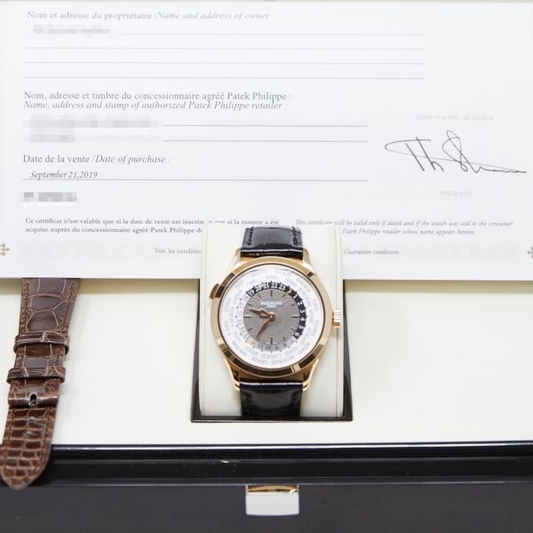 Patek Philippe Pre-Owned World Time Rose Gold Grey Dial on Leather Strap [COMPLETE SET] 38.5mm
