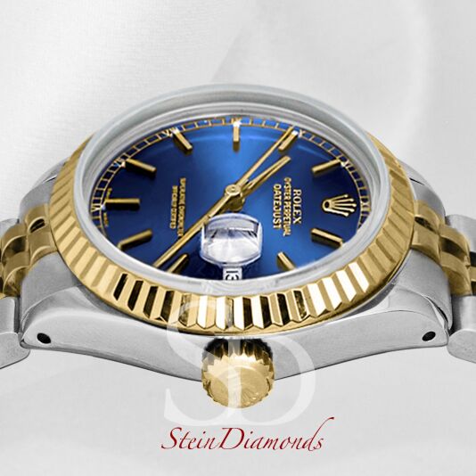 Rolex Lady Two-Tone Datejust Fluted Bezel Custom Blue Stick Dial on Jubilee Band 26mm