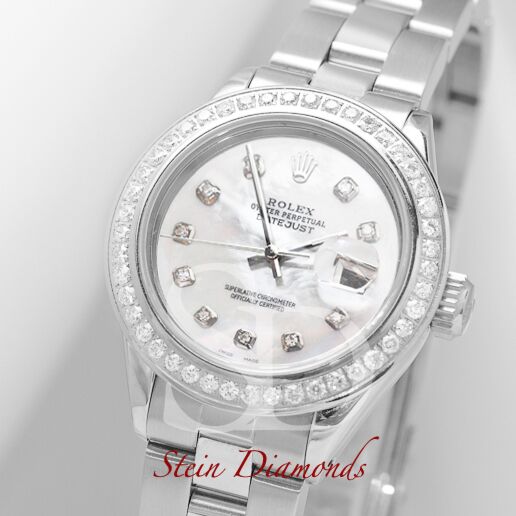 Rolex Lady Steel Datejust Custom Diamond Bezel and Custom Mother of Pearl Diamond Dial on Oyster Band 26mm