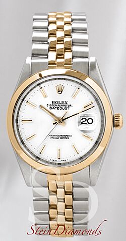 Pre Owned Rolex Two-Tone Datejust Smooth Bezel Custom White Index Dial on Jubilee Band 36mm