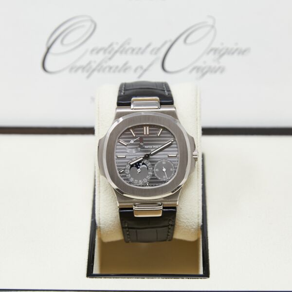Patek Philippe Nautilus White Gold Slate Grey Dial on Leather Strap [with BOX and PAPERS] 2012
