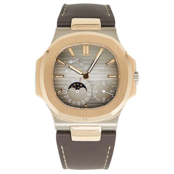 Patek Philippe Pre-Owned Nautilus Rose + White Gold Brown Dial on Leather Strap [COMPLETE SET] 40mm