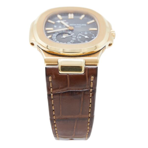 Patek Philippe Pre-Owned Nautilus Rose Gold Black-Brown Dial on Leather Strap [with BOX and PAPERS] 2008