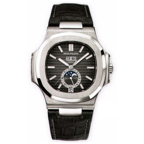 Patek Philippe Nautilus Stainless Steel Black Dial on Leather Strap [with BOX and PAPERS] 2021