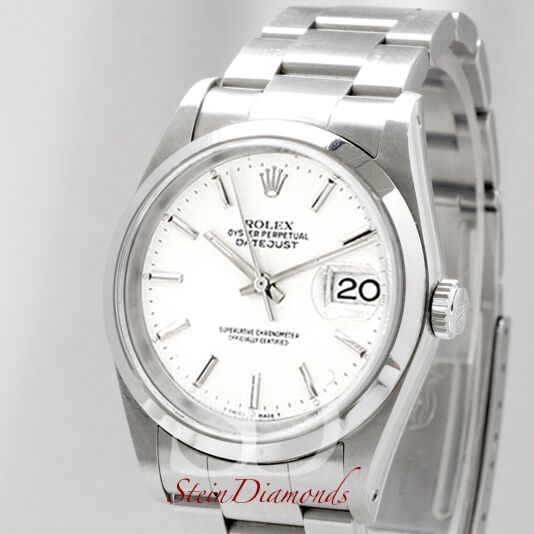 Pre Owned Rolex Steel Datejust Smooth Bezel Custom White Index on Oyster Band 36mm