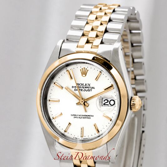 Pre Owned Rolex Two-Tone Datejust Smooth Bezel Custom White Index Dial on Jubilee Band 36mm