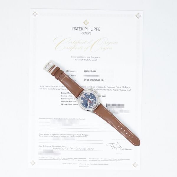 Complications Annual Calendar Chronograph White Gold Blue Dial on Strap 40.5 mm Complete 2021