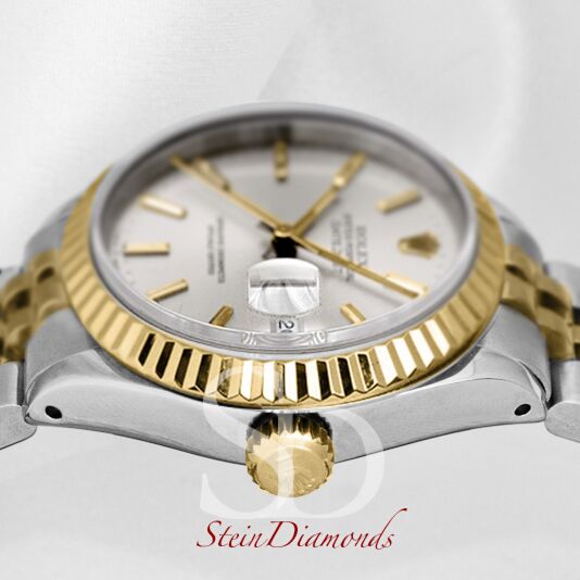 Rolex Lady Two-Tone Datejust Fluted Bezel Custom Silver Index Dial on Jubilee Band 26mm