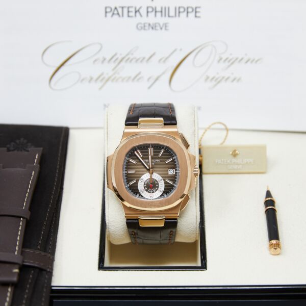 Patek Philippe Pre-Owned Nautilus Rose Gold Brown Dial on Leather Strap [COMPLETE SET 2021] 40.5mm