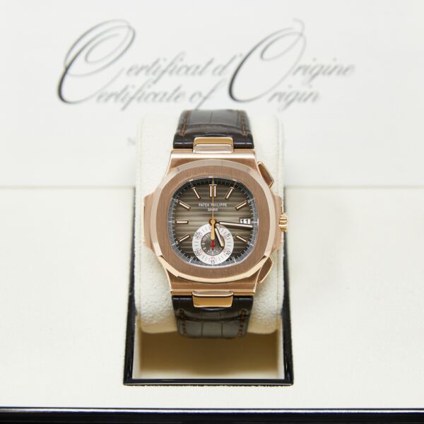 Nautilus Chronograph Rose Gold Brown Dial on Brown Leather Strap [with BOX and PAPERS] 2010