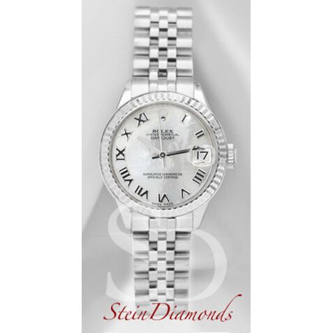 Rolex Lady Steel Datejust Fluted Bezel Custom Mother of Pearl Roman Dial on Jubilee Band 26mm