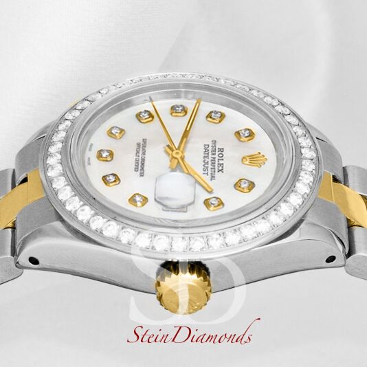 Rolex Lady Two-Tone Datejust Custom Diamond Bezel Custom Mother of Pearl Diamond on Oyster Band 26mm