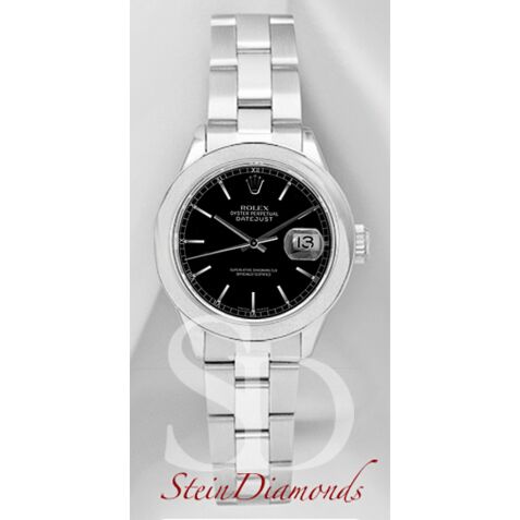 Rolex Lady Steel Datejust Smooth Bezel Custom Black Index Dial on Oyster Band 26mm