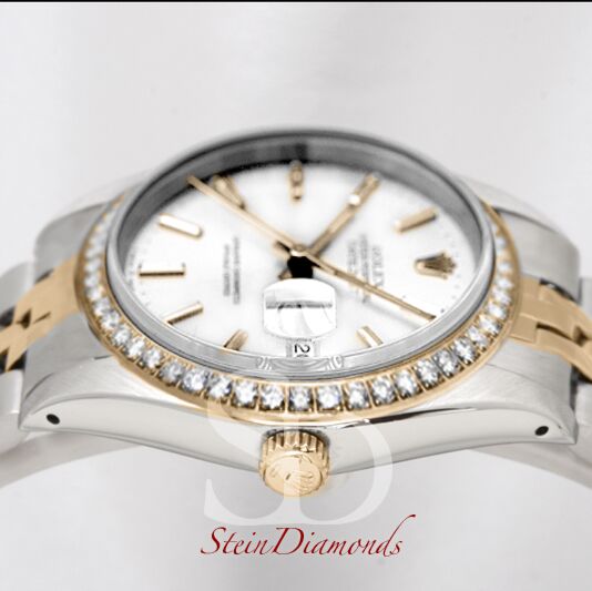 Pre Owned Rolex Two-Tone Datejust Custom Diamond Bezel and White Stick on Jubilee Band 36mm