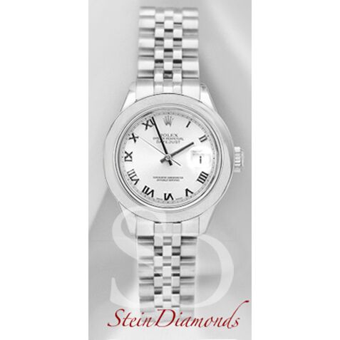 Rolex Lady Steel Datejust Smooth Bezel Custom White Roman Dial on Jubilee Band 26mm