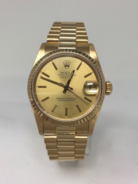 Rolex Mid-Size President Yellow Gold Champagne Stick Dial