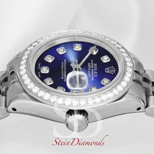 Rolex Lady Steel Datejust Custom Diamond Bezel and Custom Blue Diamond on Jubilee Band 26mm
