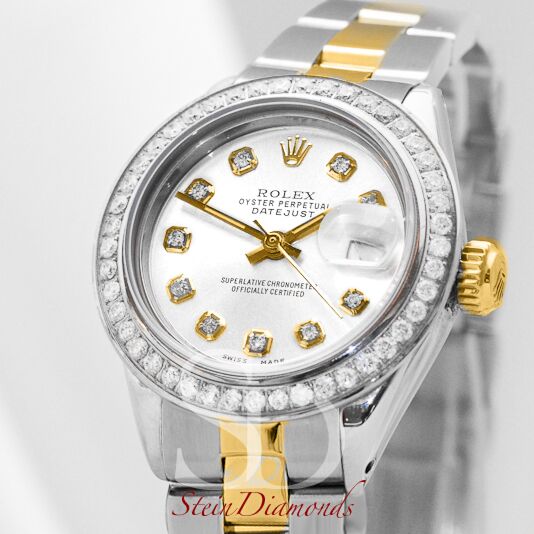 Rolex Lady Two-Tone Datejust Custom Diamond Bezel and Custom White Diamond Dial on Oyster Band 26mm