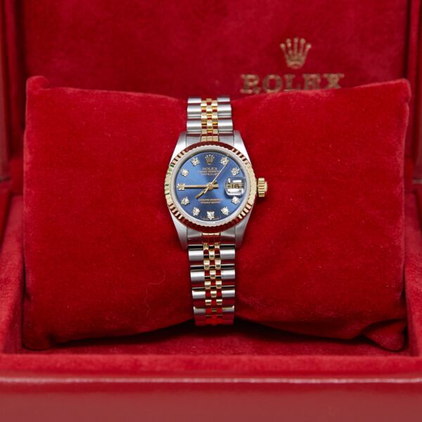 Rolex Pre-Owned Lady-Datejust Steel + Yellow Gold Blue Diamond Dial on Jubilee Bracelet [WITH BOX] 26mm