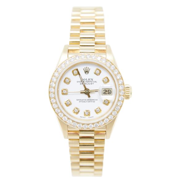 Rolex Pre-Owned Lady-Datejust President Yellow Gold Custom White Diamond Dial Custom Diamond Bezel [BOX + PAPERS]