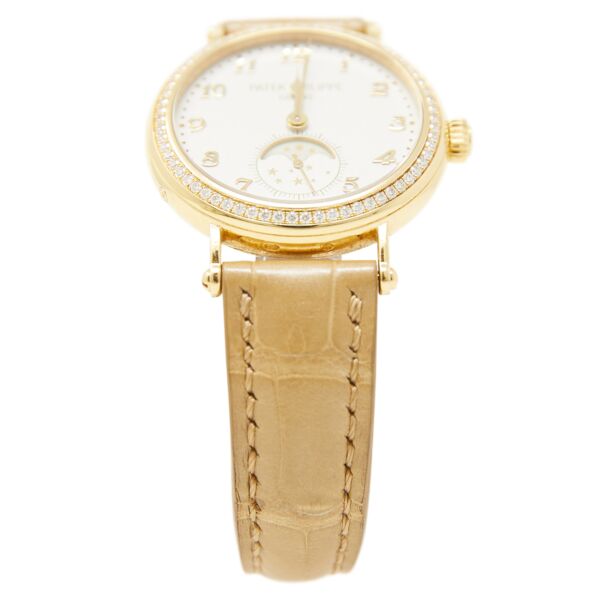 Pre Owned Ladies Complications Moon Phase Yellow Gold Diamond Bezel Silver/Cream Dial on Strap