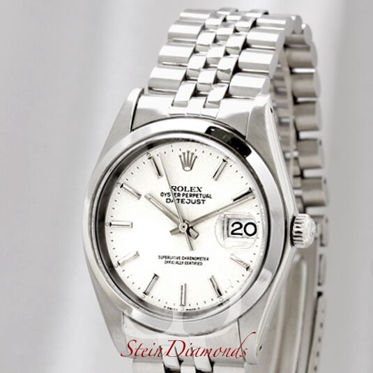 Pre Owned Rolex Steel Datejust Smooth Bezel Custom White Index on Jubilee Band 36mm