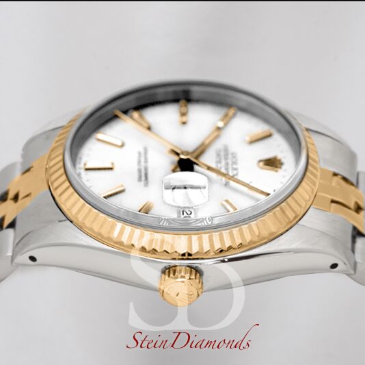 Pre Owned Rolex Two-Tone Datejust Fluted Bezel Custom White Index Dial on Jubilee Band 36mm
