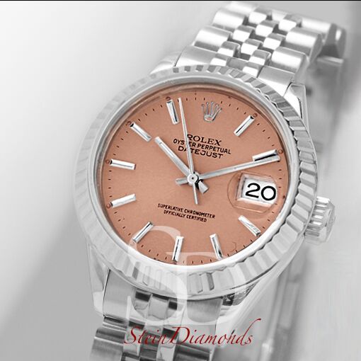 Rolex Lady Steel Datejust Fluted Bezel Custom Copper Index Dial on Jubilee Band 26mm
