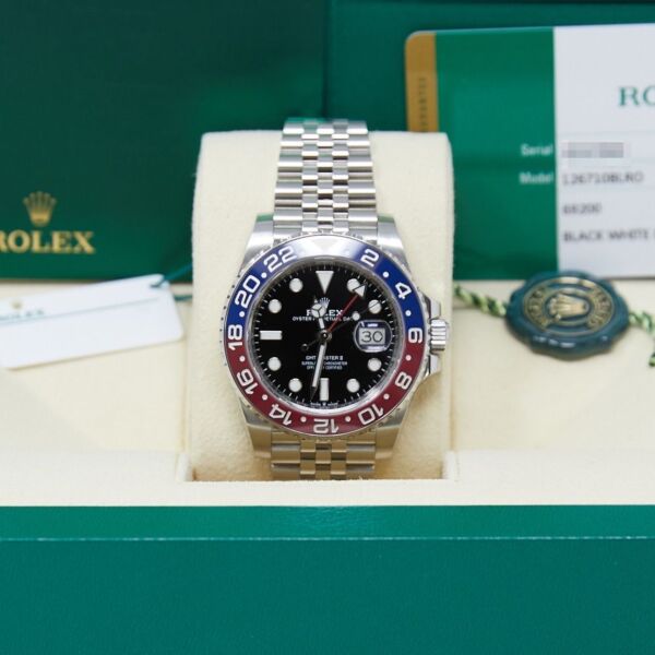 Rolex GMT-Master II Steel Black Dial Red and Blue 'Pepsi' Bezel on Jubilee Bracelet 40mm Complete with Box and Papers 2019