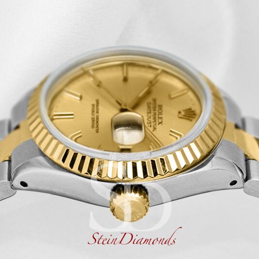 Rolex Lady Two-Tone Datejust Fluted Bezel Custom Champagne Index Dial on Oyster Band 26mm