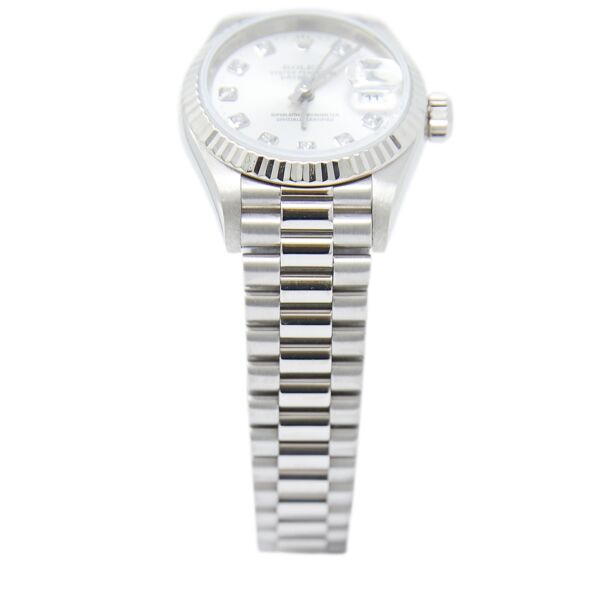 Rolex Pre Owned Datejust White Gold Factory Silver Diamond Dial on Presidential Bracelet 26mm