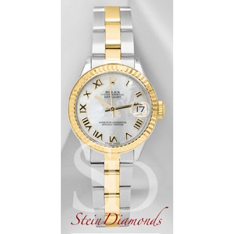 Rolex Lady Two-Tone Datejust Fluted Bezel Custom Mother of Pearl Roman Dial on Oyster Band 26mm