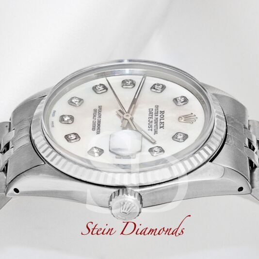 Pre Owned Rolex Steel Datejust Fluted Bezel Custom Mother of Pearl Diamond Dial on Jubilee 36mm