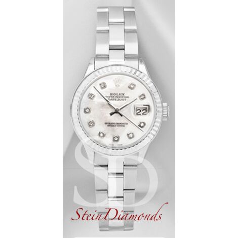 Rolex Lady Steel Datejust Fluted Bezel Custom Mother of Pearl Diamond Dial on Oyster Band 26mm