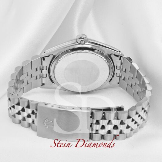 Pre Owned Rolex Steel Datejust Fluted Bezel Custom Silver Diamond Dial on Jubilee 36mm